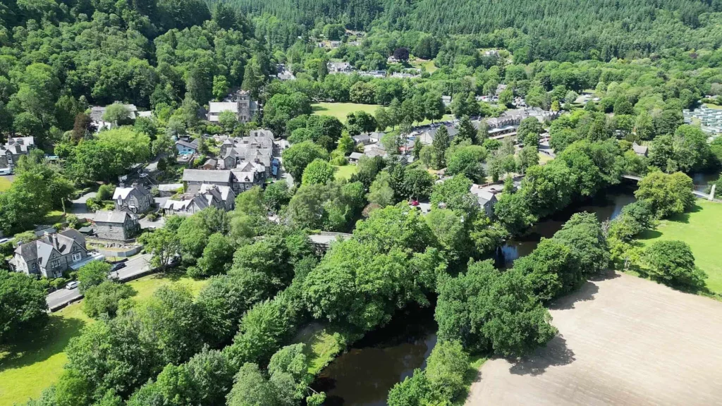 Conwy Valley Getaway | 2048px Betws y coed or awyr aerial view of Betws y coed Gwynedd Wales 21 Aerial view of the pretty Welsh town of Betws-y-Coed