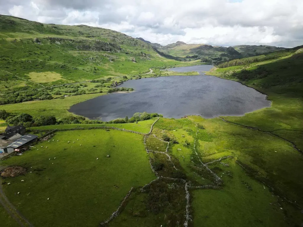 Aerial view of Llyn Mymbyr in Snowdonia National Park