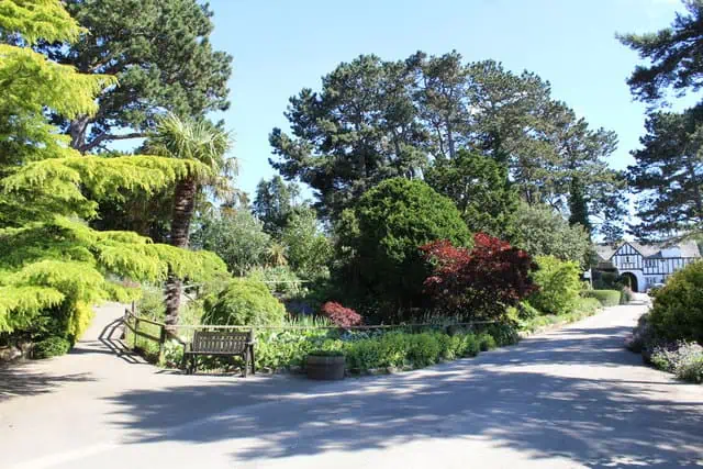The garden and gravel paths at the Welsh Mountain Zoo in Colwyn Bay, North Wales